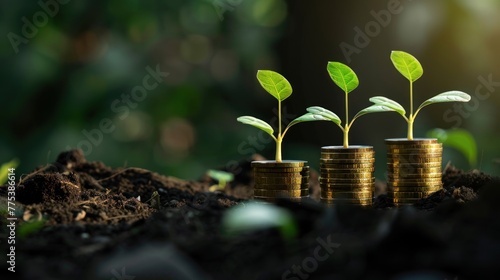 pile of coins with plants , investment concept, save money