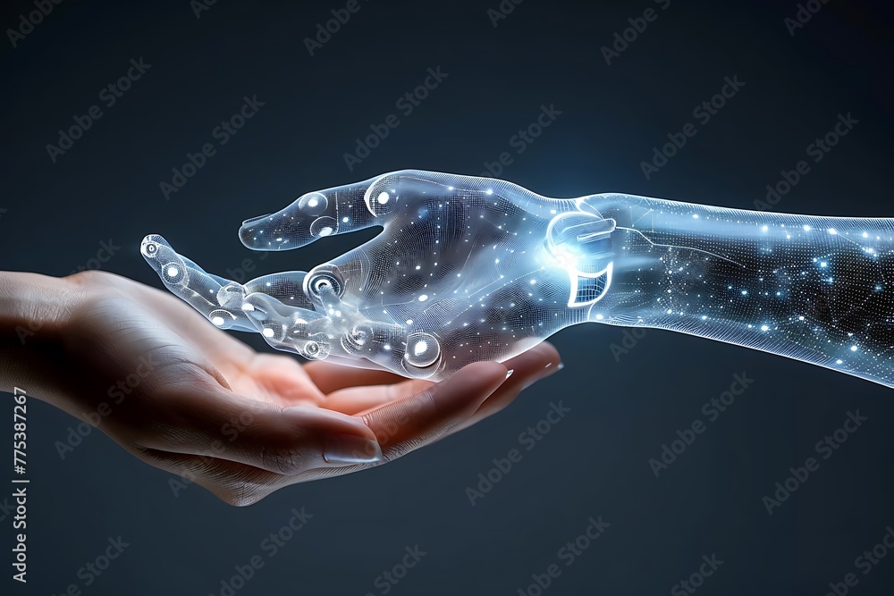 Artificial intelligence robot hand and human hand, Technology and Science concept. Digital transformation futuristics , AI,3D Artificial intelligence robot hand and human hand, Technology and Science concept. Digital transformation futuristics , AI,3D