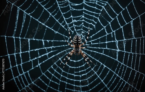 Arachnid Artistry: Spider on Dew-Kissed Web at Dawn