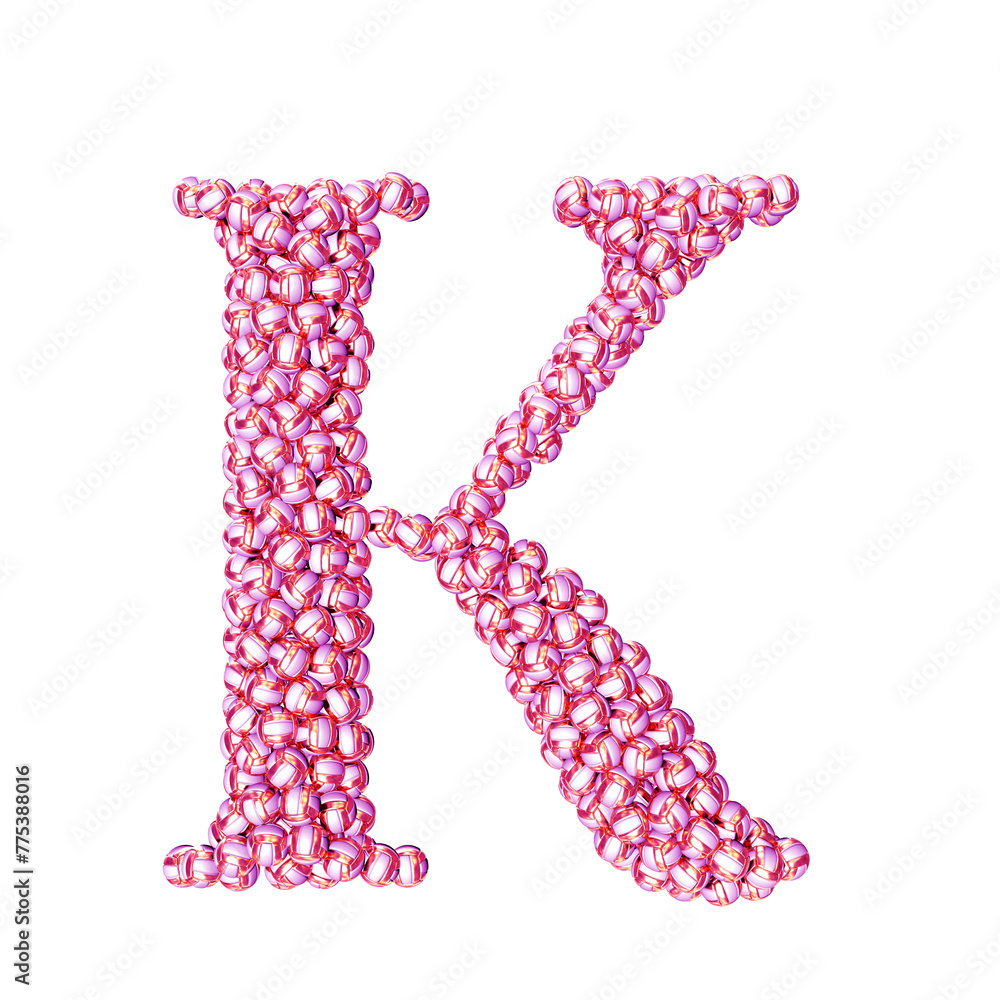 Symbol made of pink volleyballs. letter k Symbol made of pink volleyballs. letter k