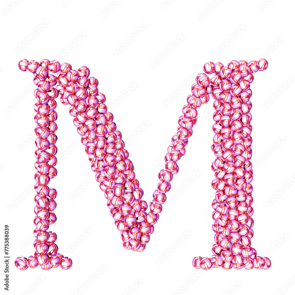 Symbol made of pink volleyballs. letter m Symbol made of pink volleyballs. letter m