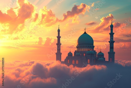 mosque covered in clouds © Bloodlinemitha02