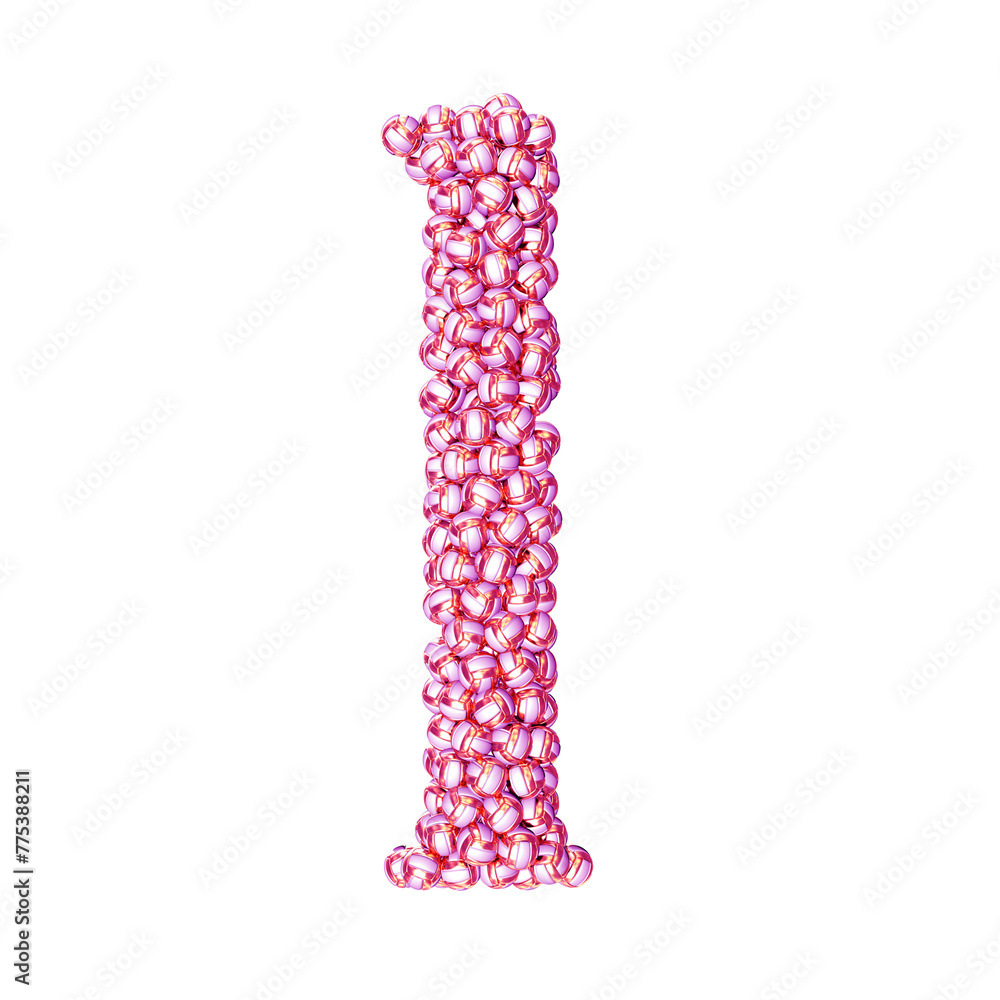 Symbol made of pink volleyballs. letter l Symbol made of pink volleyballs. letter l