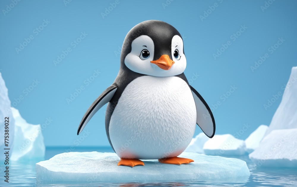 Fototapeta premium Penguin on an Iceberg, Nature Rendering in High Resolution
