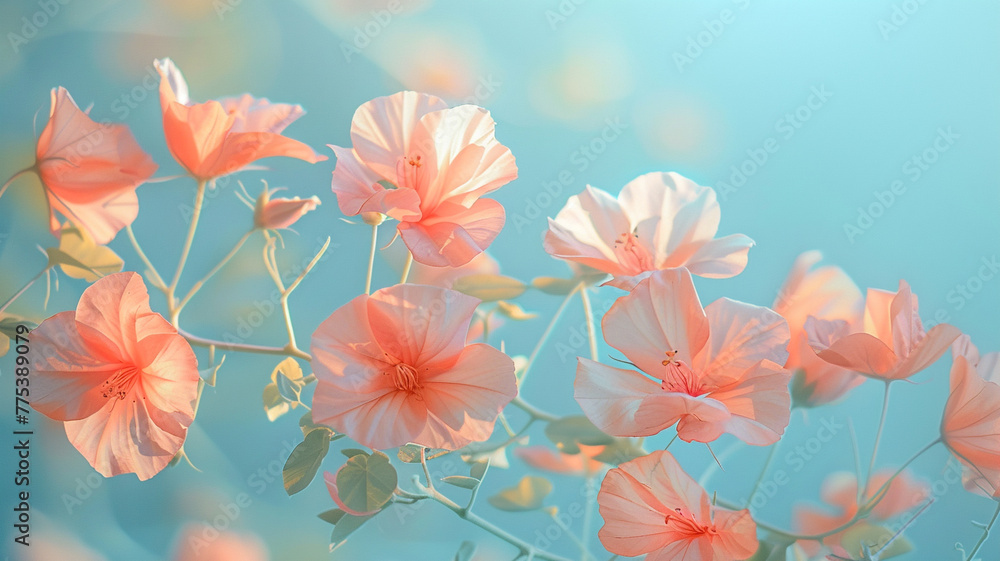 Fototapeta premium Florals and botanicals, leaves, nature soft colors freshness pastel tones elements plants, elegant beautiful cute blossoms spring time.