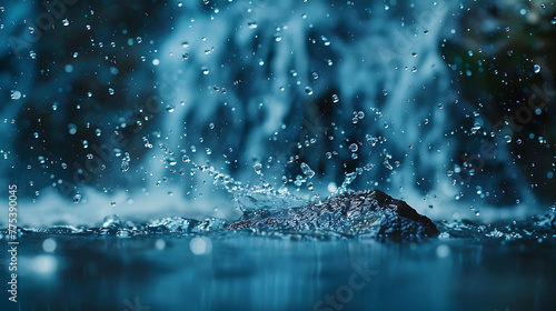 intricate patterns of water droplets splashing off a cascading waterfall
