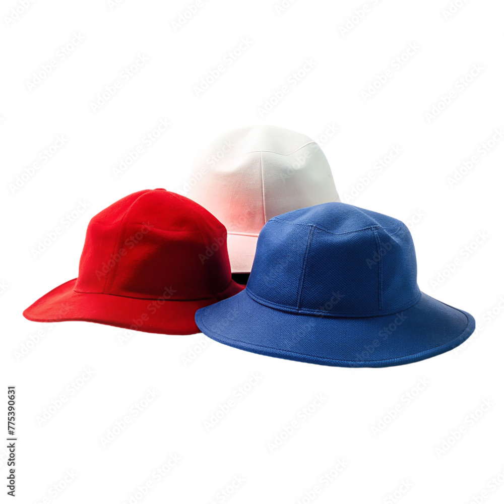 Fototapeta premium Red, blue, and white hat, isolated on transparent background.