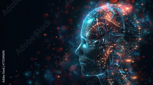 Futuristic virtual human artificial intelligence with digital technology circuit. AI generated