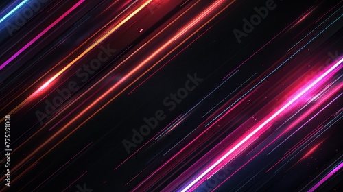Futuristic modern abstract digital lines with neon light on black background. AI generated image