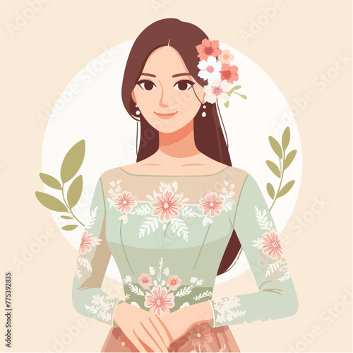 portrait of lovely girl wearing traditional dress celebrating kartini day in flat design style photo