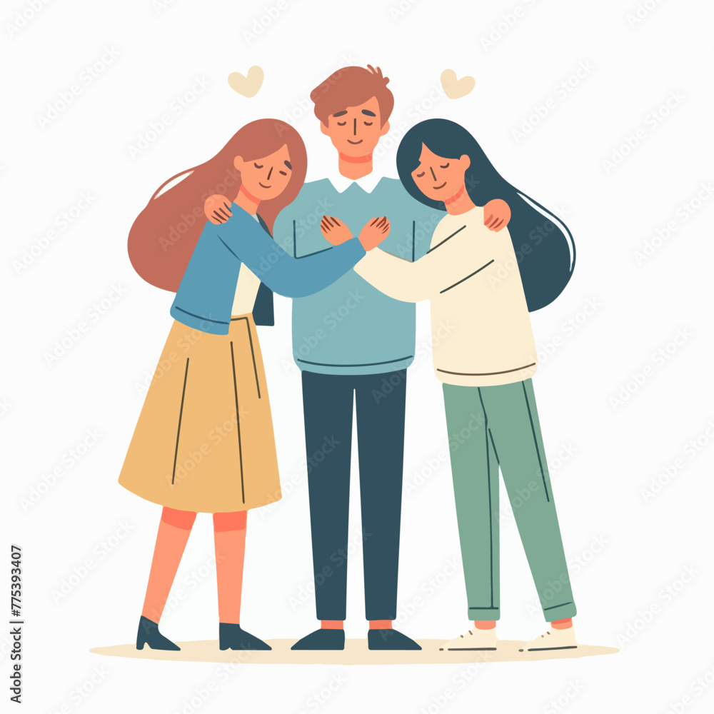 cartoon hugging with friends in flat design style cartoon hugging with friends in flat design style