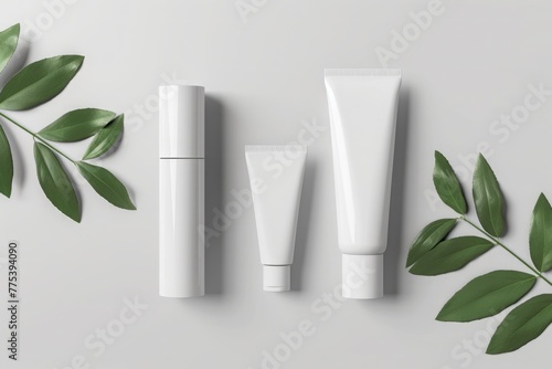 sleek skincare products neatly arranged against a neutral backdrop