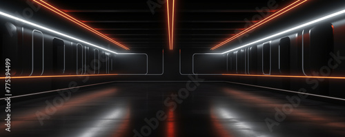 Empty hall with modern led lights, modern interior, garage, futuristic showroom design, generated by ai