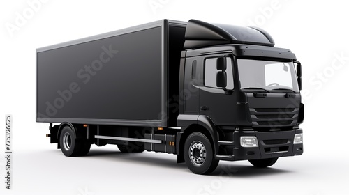Modern black truck transport shipping and delivery cargo isolated on a white background.
