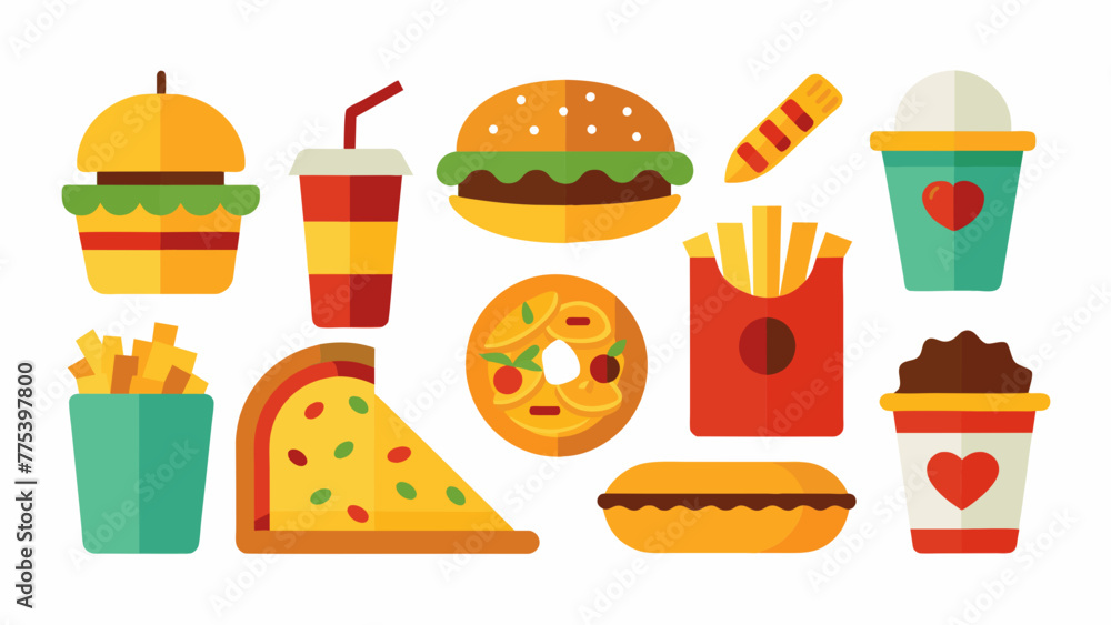 Delicious Fast Food Icons A Crisp Collection on White Background