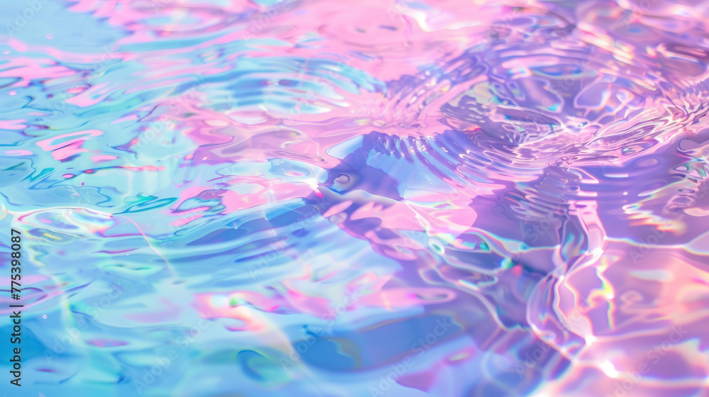 calming pastel blue and pink water ripples in holographic style - obrazy, fototapety, plakaty 
