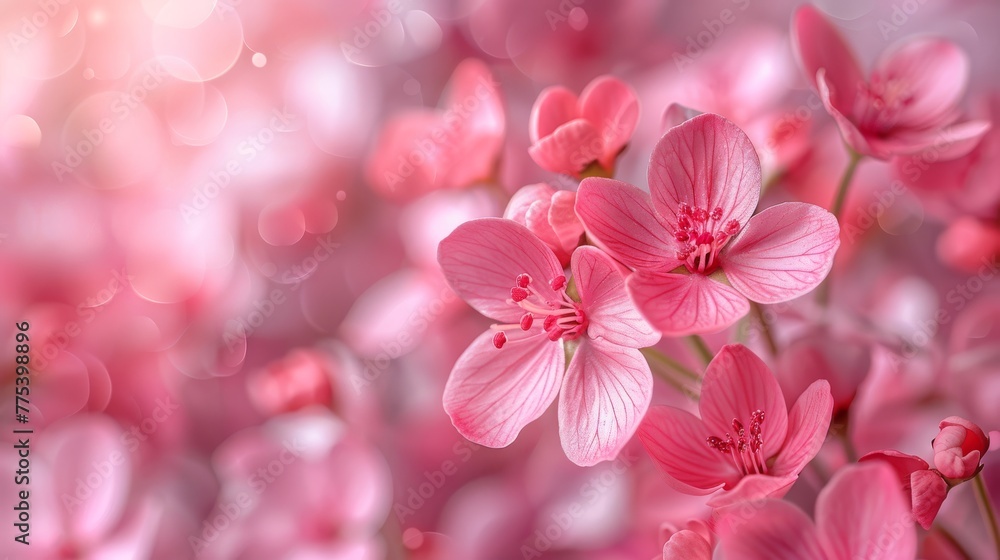    pink flowers in sharp focus against a blurred green background