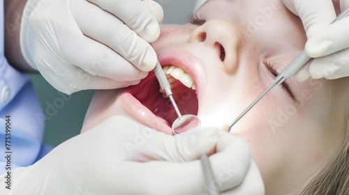 Treatment process: a dentist treats a childâ€™s teeth with safe instruments --no text, titles --ar 16:9 --quality 0.5 --stylize 0 Job ID: 87c4f255-59e3-496c-b9dd-96db049ad11a