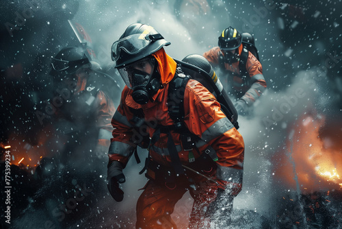 Firefighters Walking Through Snow