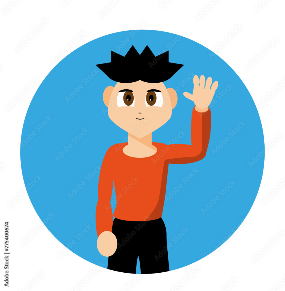 Vector e ilustración de chico saludando con estilo caricatura y anime. Para invitación de cumpleaños, eventos y fiestas o sitios web y aplicaciones. 