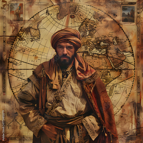 Inspirational Journey of Ibn Battuta Depicted Through Vintage Cartography and Portraits