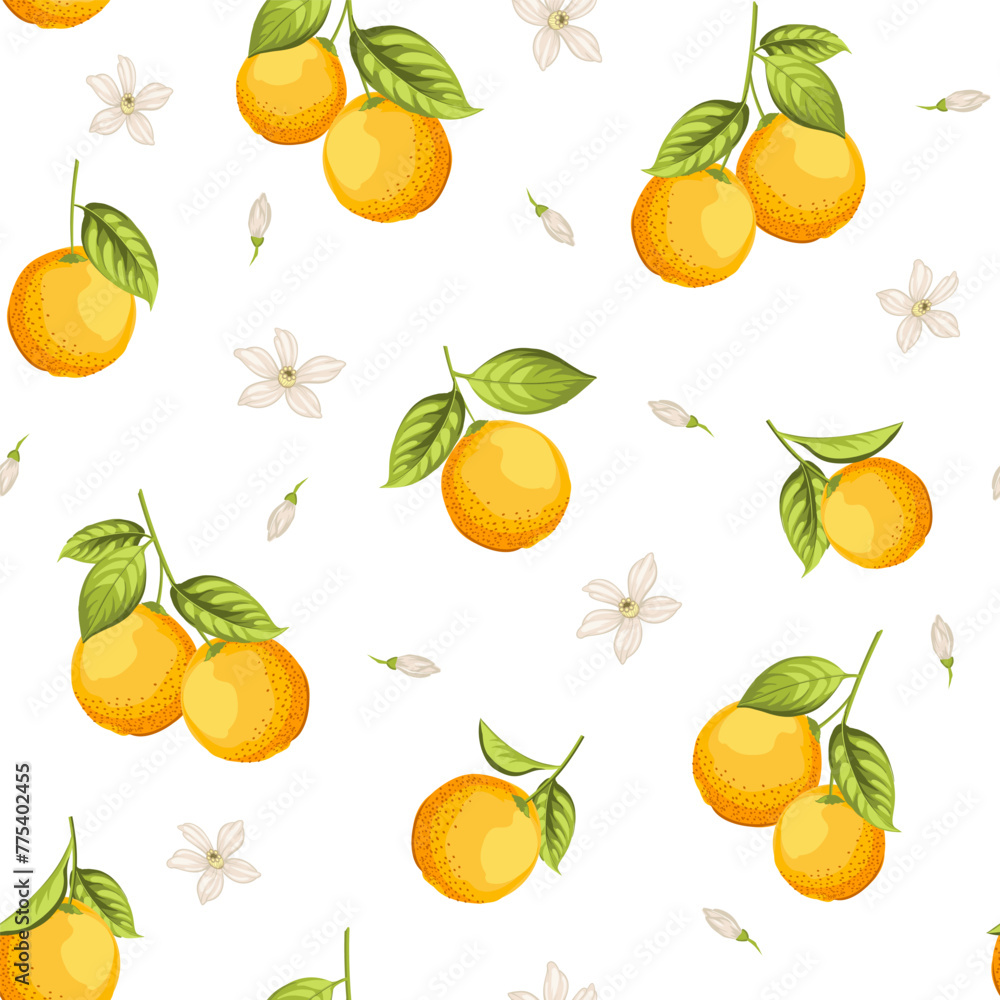 Seamless floral pattern with oranges. Vector illustration. Seamless floral pattern with oranges. Vector illustration.