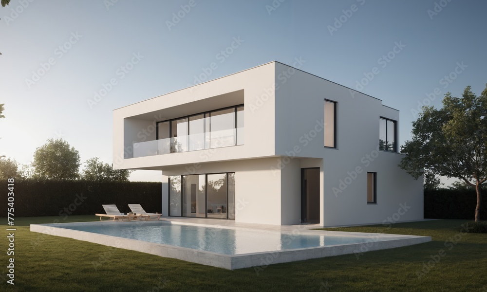 3d rendering of modern white house with swimming pool and terrace 3d rendering of modern white house with swimming pool and terrace