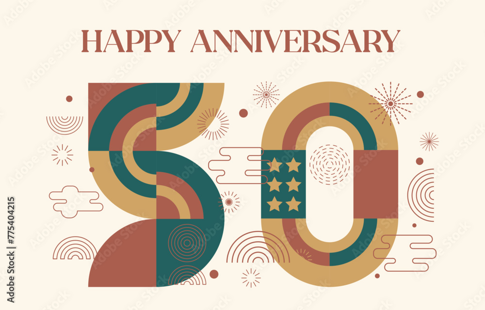 Fototapeta premium happy anniversary with geometric numbers in flat color concept