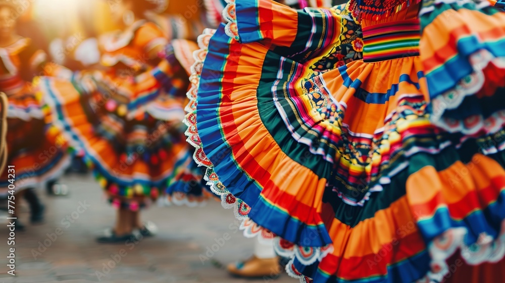 Mexican dancers performing at the square's cultural carnival - obrazy, fototapety, plakaty 