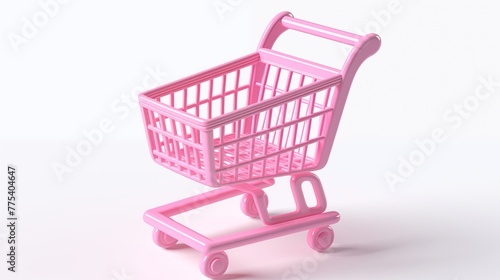 Render of a Minimalistic Pink Shopping Cart Isolated on white Background.