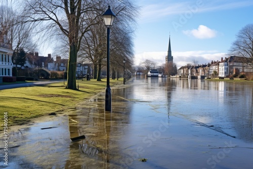 Flooded Park: Tranquil Reflections in the Thames Waters Transform the Landscape into a Surreal Oasis of Nature's Resilience and Beauty