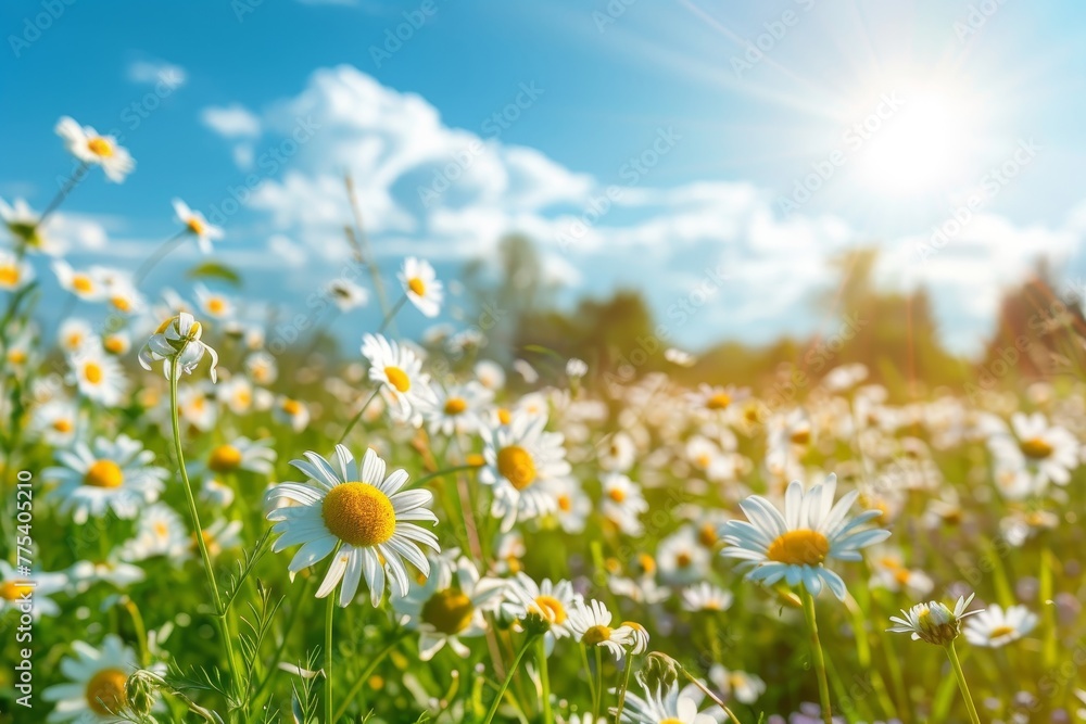 a field of daisies and the sun