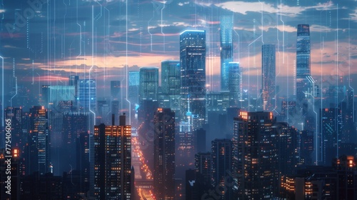 Cyber City Skyline: Transparent Light Tones Digital News Page with Java Code