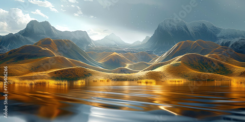 surreal calming golden desert landscape © Riverland Studio