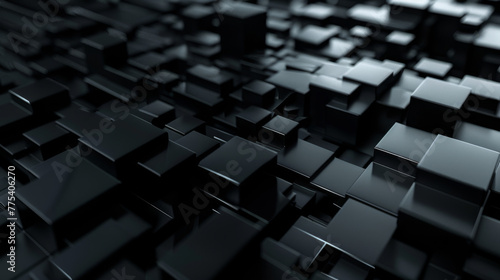 Black tech background  with a geometric 3D structure. Clean  minimal design with simple futuristic forms. 3D render