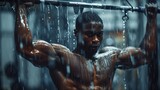 african american man with dumbbell weight training equipment gym