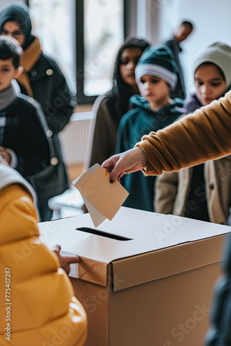 A person places a ballot into the box, symbolizing democratic participation. 🗳️🇺🇸 A scene of civic duty and the power of individual voices in shaping the community's future. #CivicResponsibility