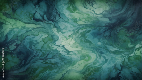 Blue and green shades swirl in a natural marble ink pattern reminiscent of the earth viewed from afar