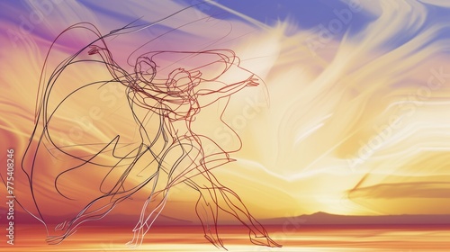 Contour sketch of a dancing couple  light and graceful lines against the background of the sunset sky --no text  titles --ar 16 9 --quality 0.5 --stylize 0 Job ID  25046bfb-430c-458c-9e87-f179f5ef767e