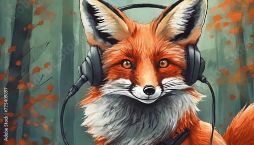 Generated image of a fox wearing headset