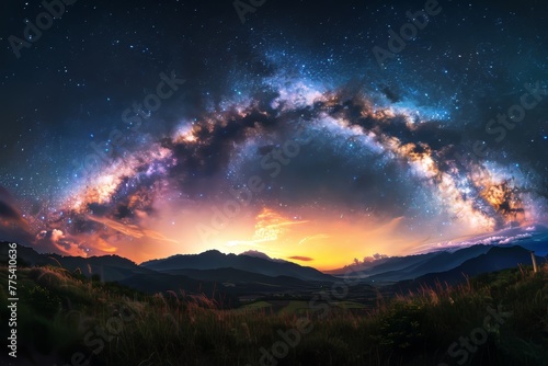 a landscape with mountains and stars