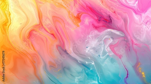 Abstract Colorful Fluid Art Background with Marble Texture and Alcohol Ink, Modern Digital Illustration