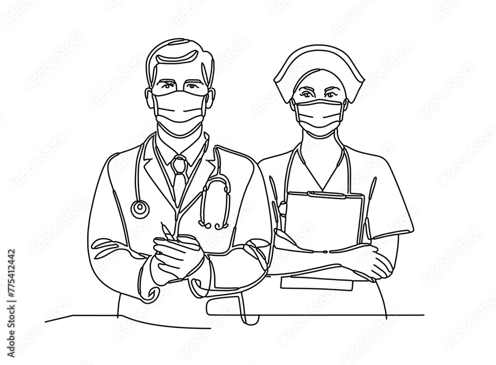 World Health Day continuous line drawing one line sketch vector art design for a nurse and doctor World Health Day continuous line drawing one line sketch vector art design for a nurse and doctor