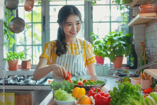 a woman in a kitchen