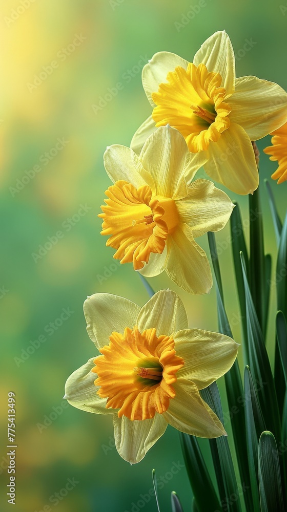 Cute 3D daffodils bright yellow