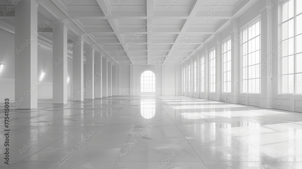 The modern empty room. The view through window is the backdrop. The modern empty room. The view through window is the backdrop.