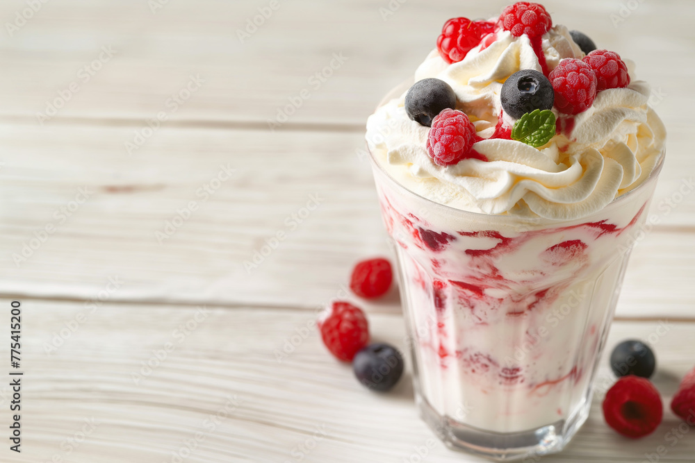 bright clean photo of delicious fresh ice cream dessert in a cup with fruits for advertising, generative AI bright clean photo of delicious fresh ice cream dessert in a cup with fruits for advertising, generative AI
