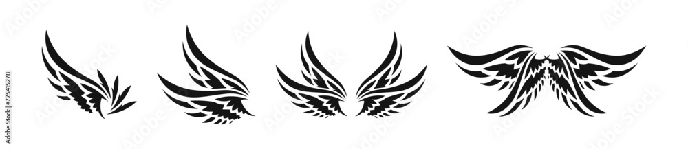 Obraz premium Wings black tatoo set. Angel wing, art decoration flat set.
