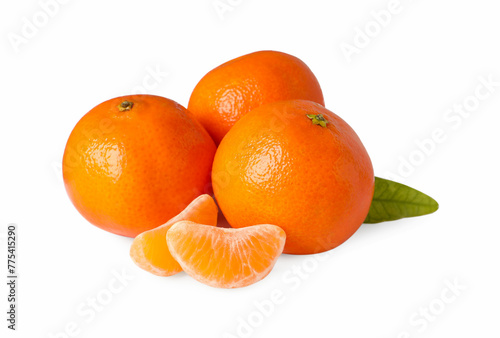 Fresh ripe juicy tangerines isolated on white