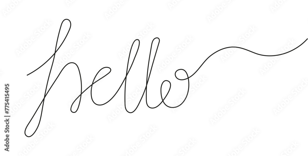Hello word continuous line style. One continuous line word invitation, greeting Hello word continuous line style. One continuous line word invitation, greeting